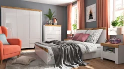 Komoda Holten 99 cm z 6 szufladami biały/dąb wotan/biały połysk