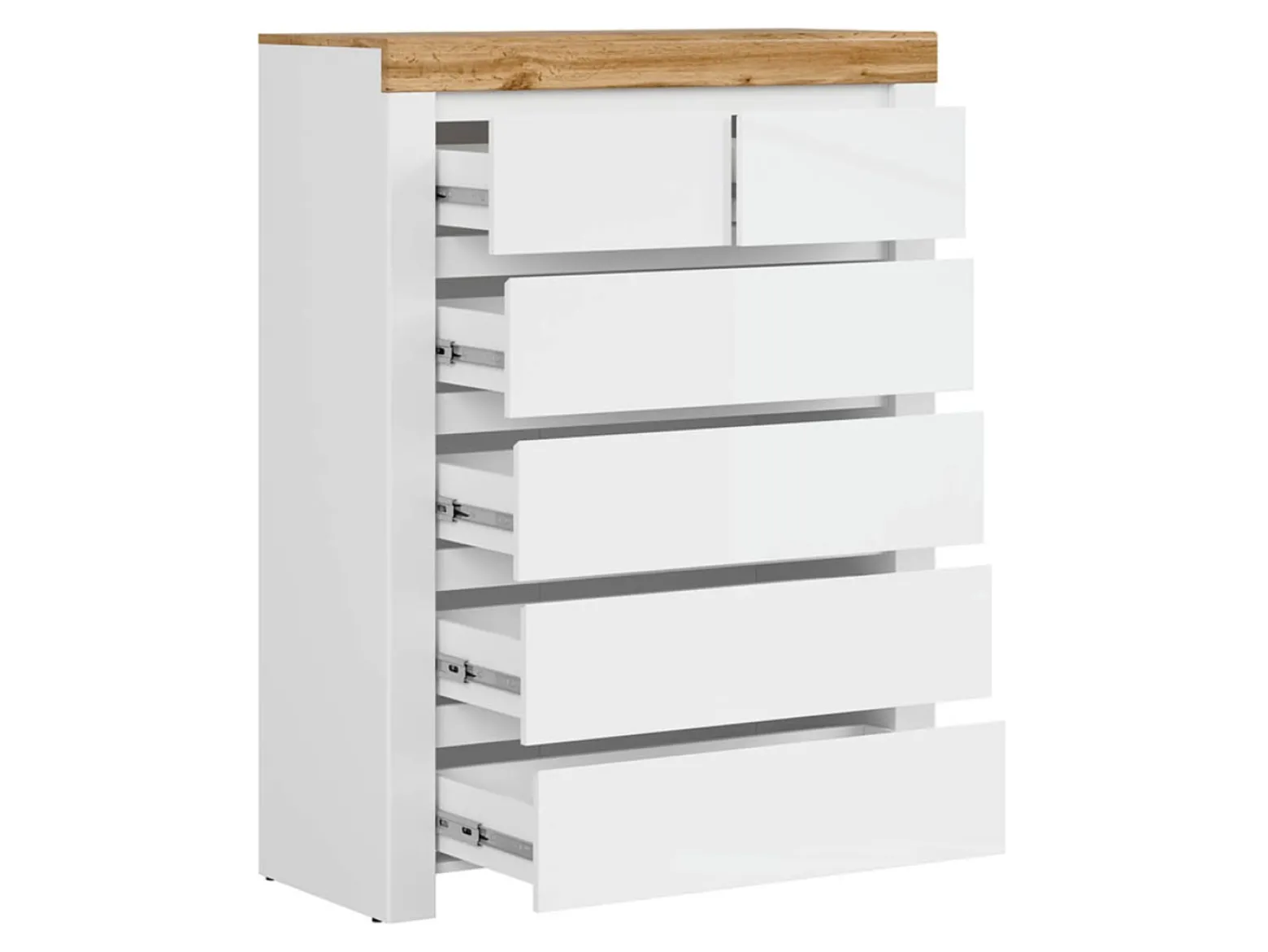 Komoda Holten 99 cm z 6 szufladami biały/dąb wotan/biały połysk