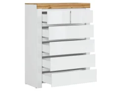 Komoda Holten 99 cm z 6 szufladami biały/dąb wotan/biały połysk