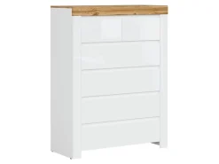 Komoda Holten 99 cm z 6 szufladami biały/dąb wotan/biały połysk