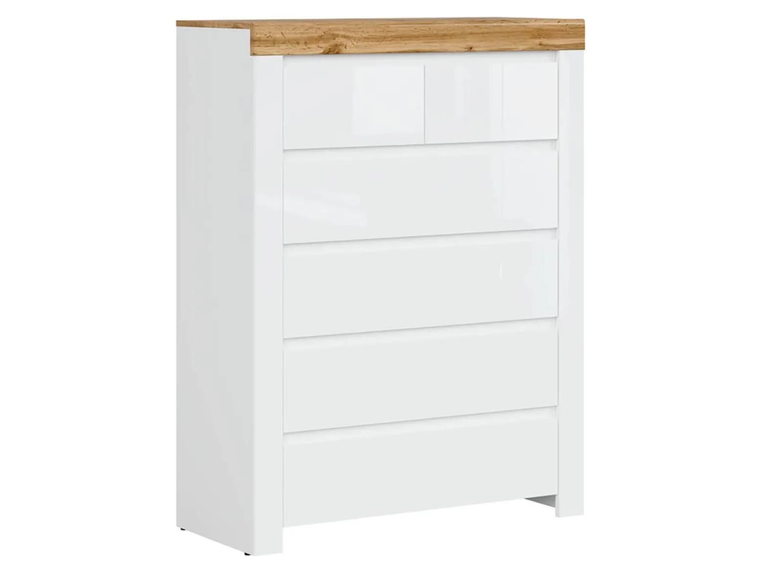 Komoda Holten 99 cm z 6 szufladami biały/dąb wotan/biały połysk