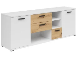Komoda Homeland 155 cm z 2 drzwiami i 3 szufladami biały/dąb artisan