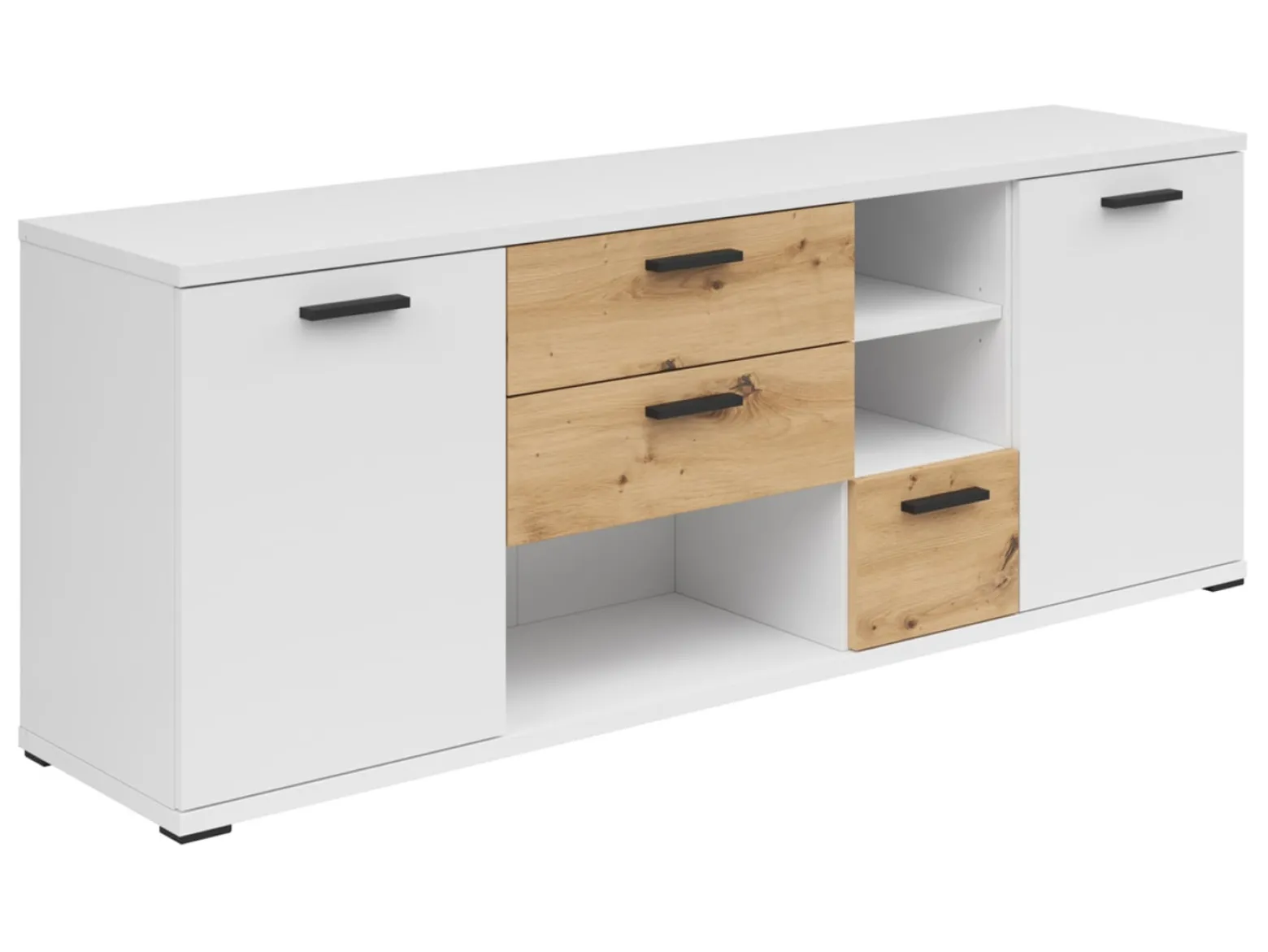 Komoda Homeland 155 cm z 2 drzwiami i 3 szufladami biały/dąb artisan