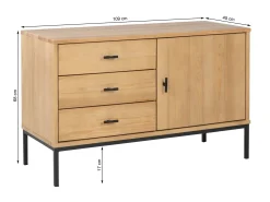 Komoda III drewno i metal SIRIO LOFT, kolor dębowy