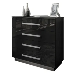 Komoda LINA 95 z metalowymi uchwytami czarny połysk LED