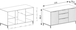 Komoda LINK LS-2 kaszmir 135 cm RYFLOWANE FRONTY