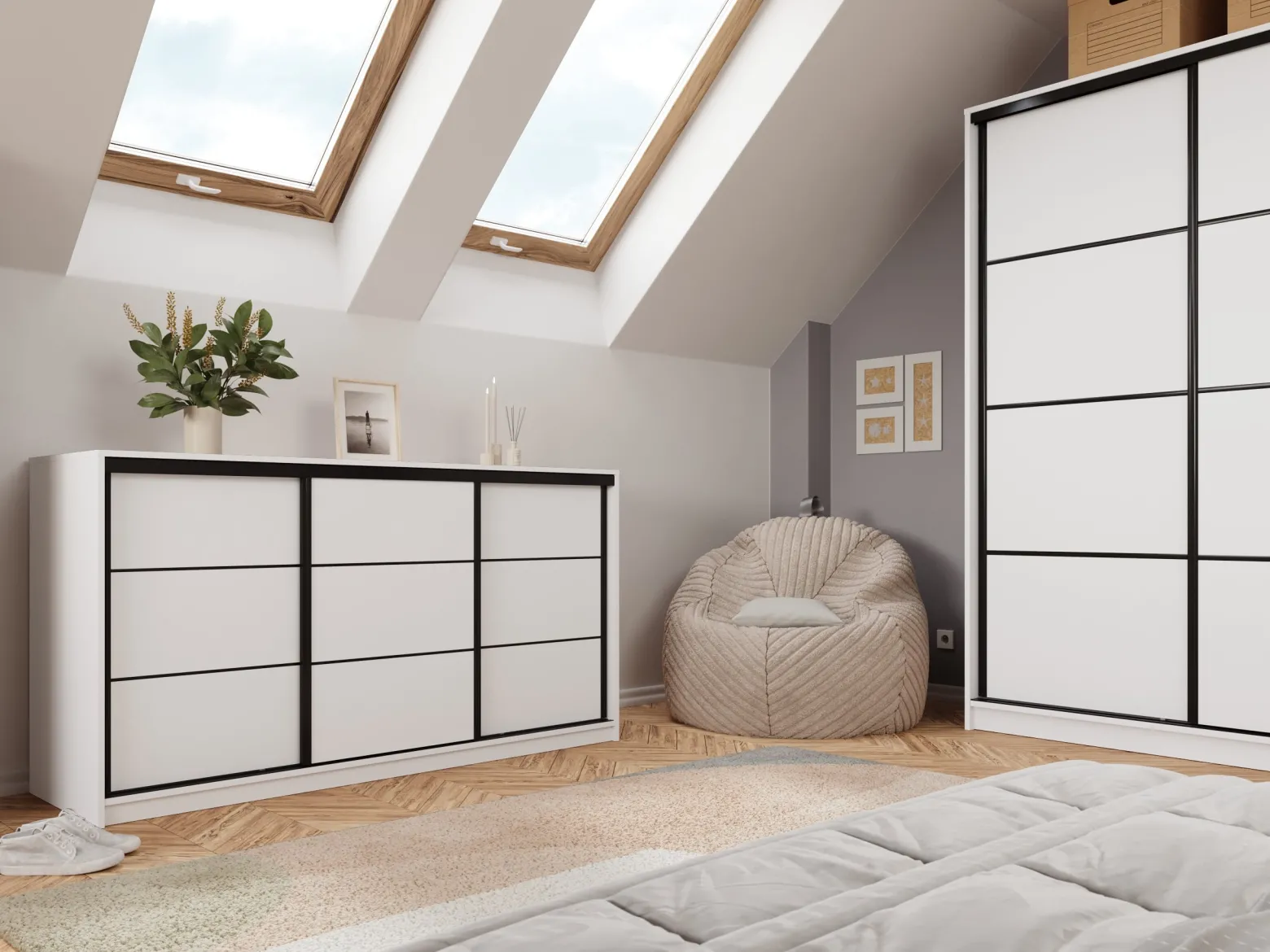 Komoda LOFT trzydrzwiowa 180 cm biały