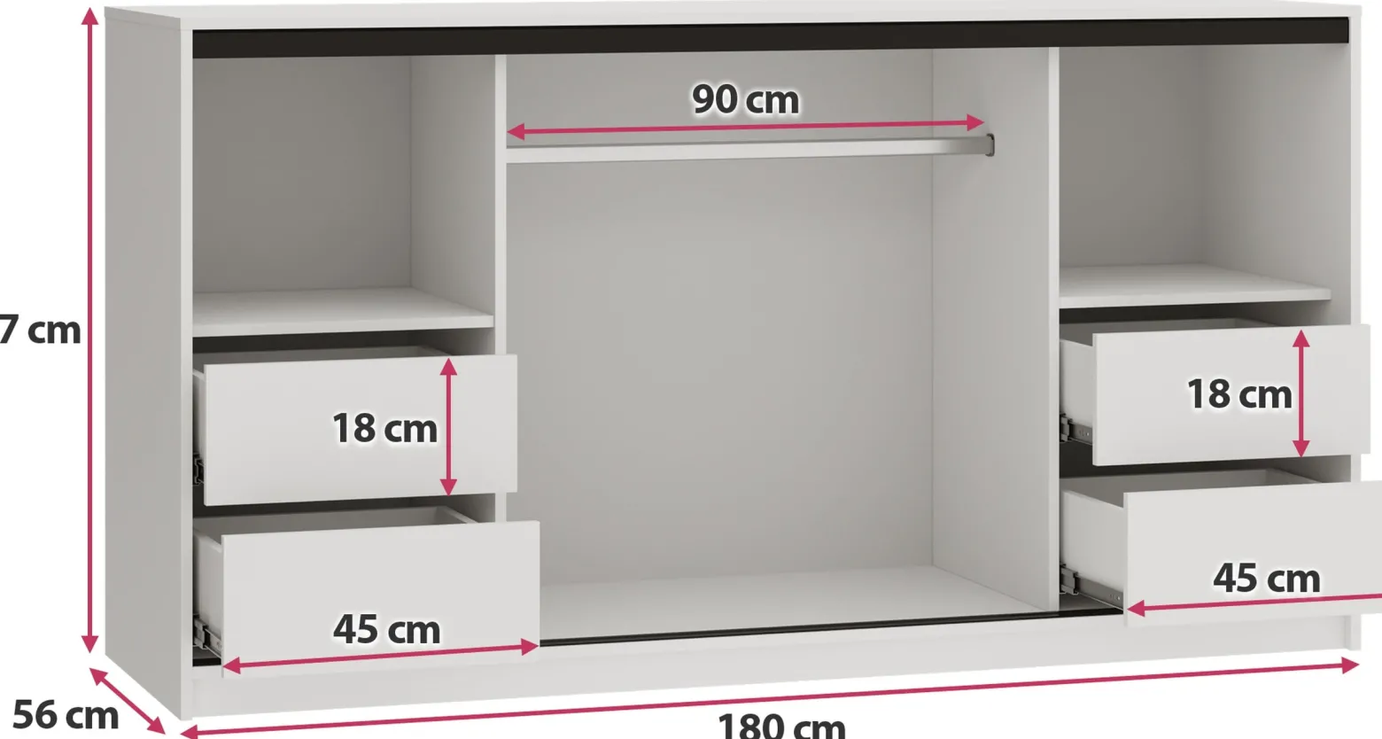 Komoda LOFT trzydrzwiowa 180 cm biały