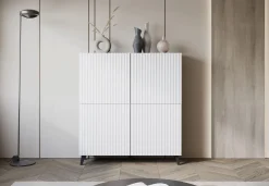 Komoda LOKET 120 cm biały/biały MDF z ryflowaniem M9
