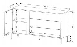 Komoda 3 MIA 145 cm z ryflowanym frontem z szufladami Biały