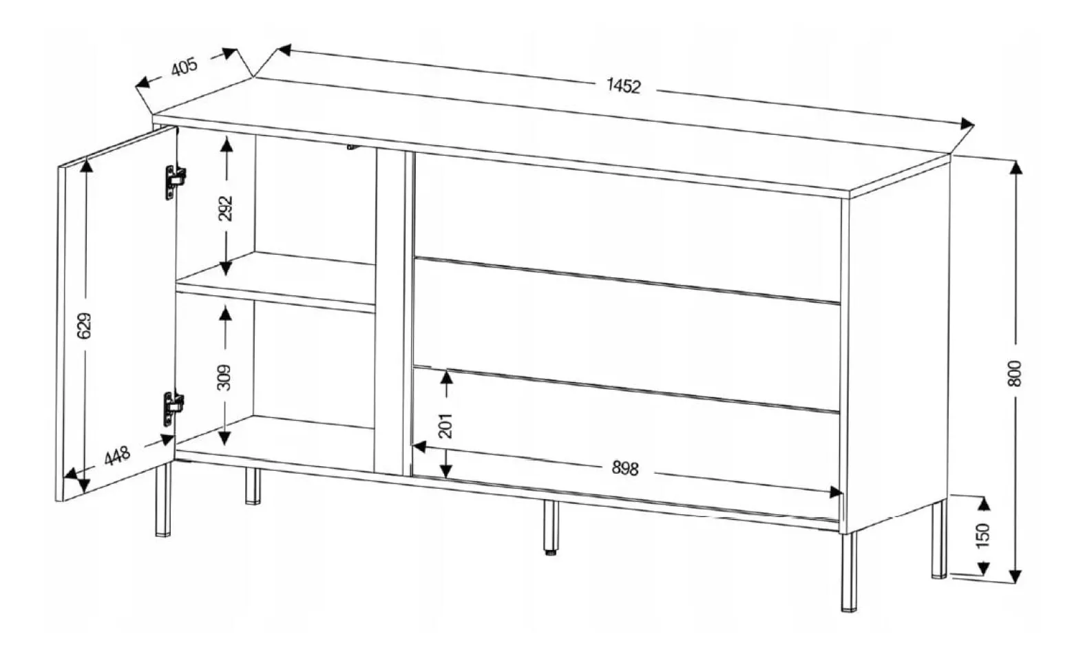 Komoda 3 MIA 145 cm z ryflowanym frontem z szufladami Biały