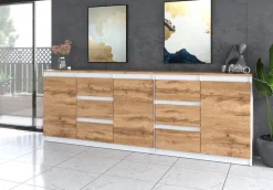 Komoda nowoczesna do salonu 200cm 6 szuflad biała dąb wotan