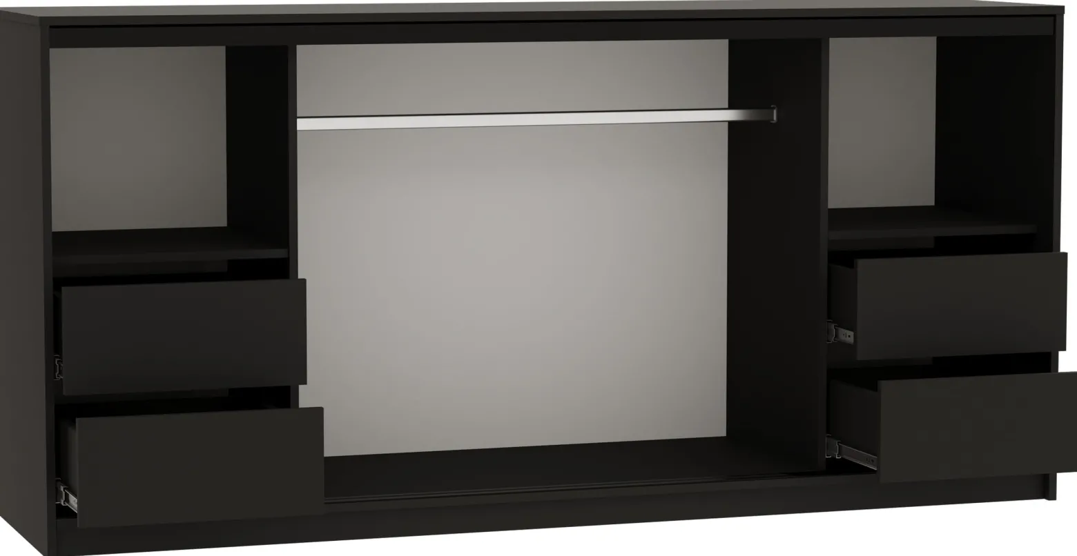 Komoda przesuwna z lamelami 200 cm LOFT czarny / dąb lefkas