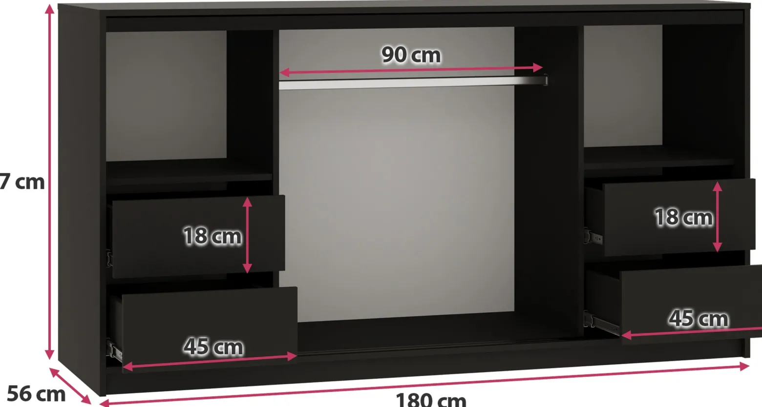 Komoda przesuwna z lamelami 180 cm LOFT czarny / dąb wotan