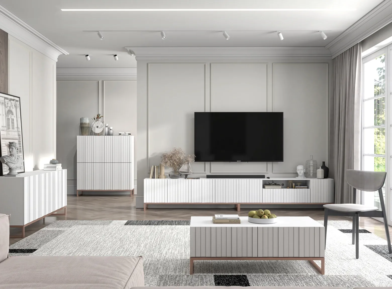 Komoda RTV Glamour Szafka RTV Glamour Biały 168 cm