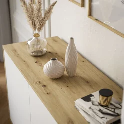Komoda SANAYI II dąb artisan/biały, czarny stelaż