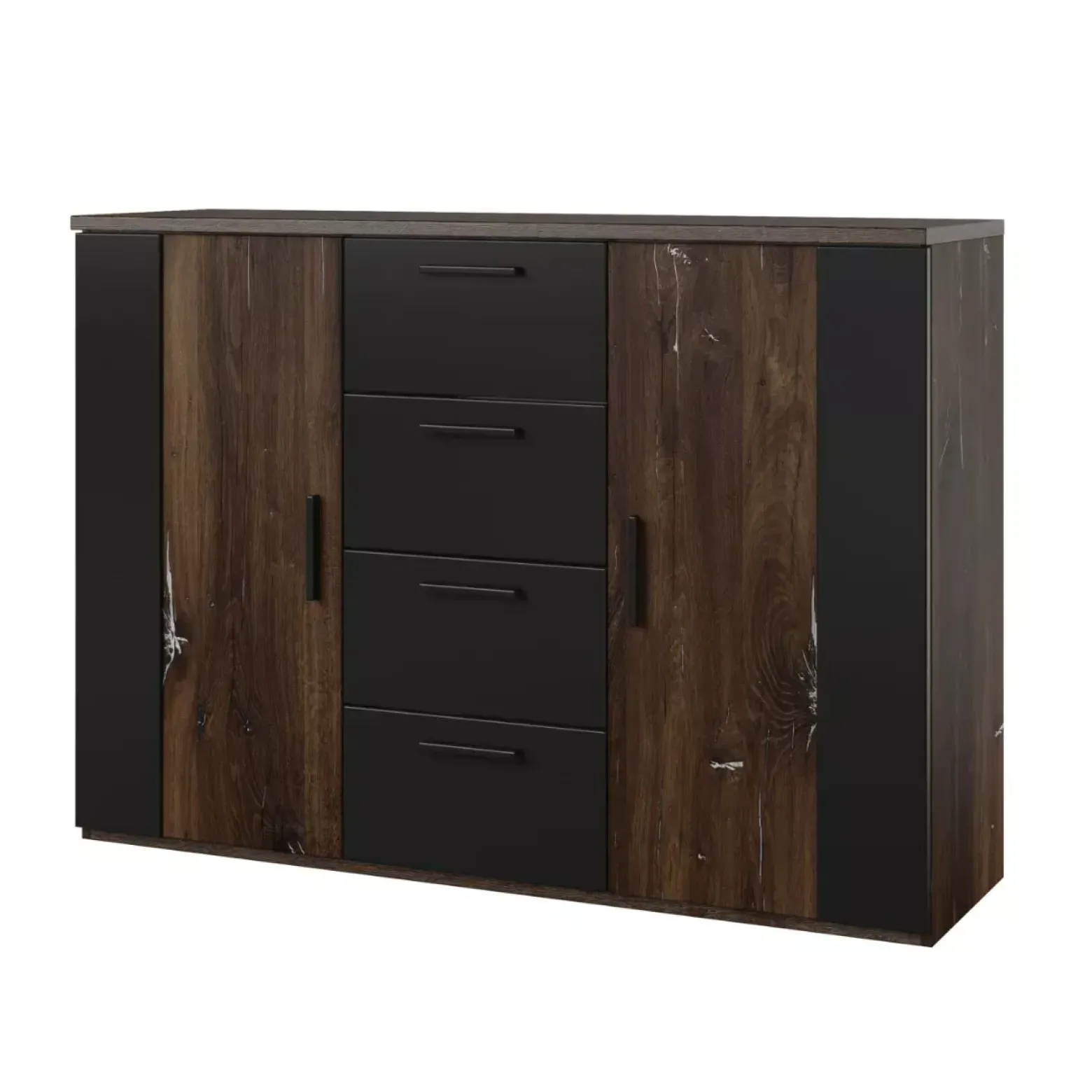 Komoda SIGMA 2D4S 132cm dąb flagstaff srebrny/czarny mat z s