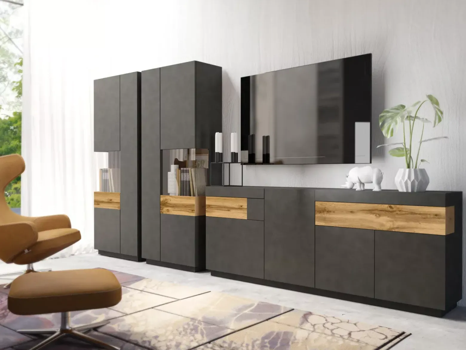 Komoda SILKE 4D2S 219cm matera/dąb wotan