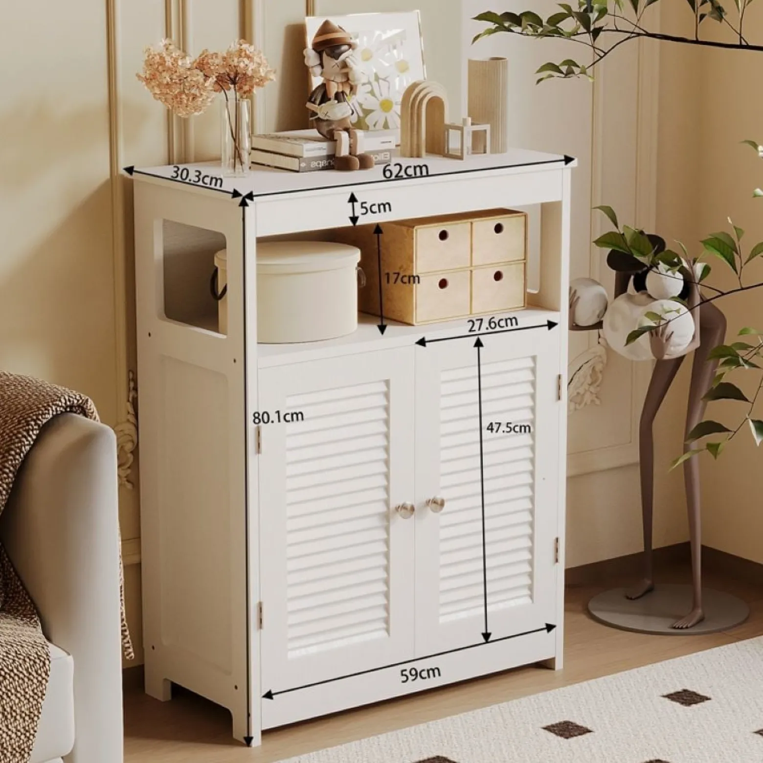 Komoda szafka łazienkowa półką 2 drzwi wolnostojąca skandynawski loft biała