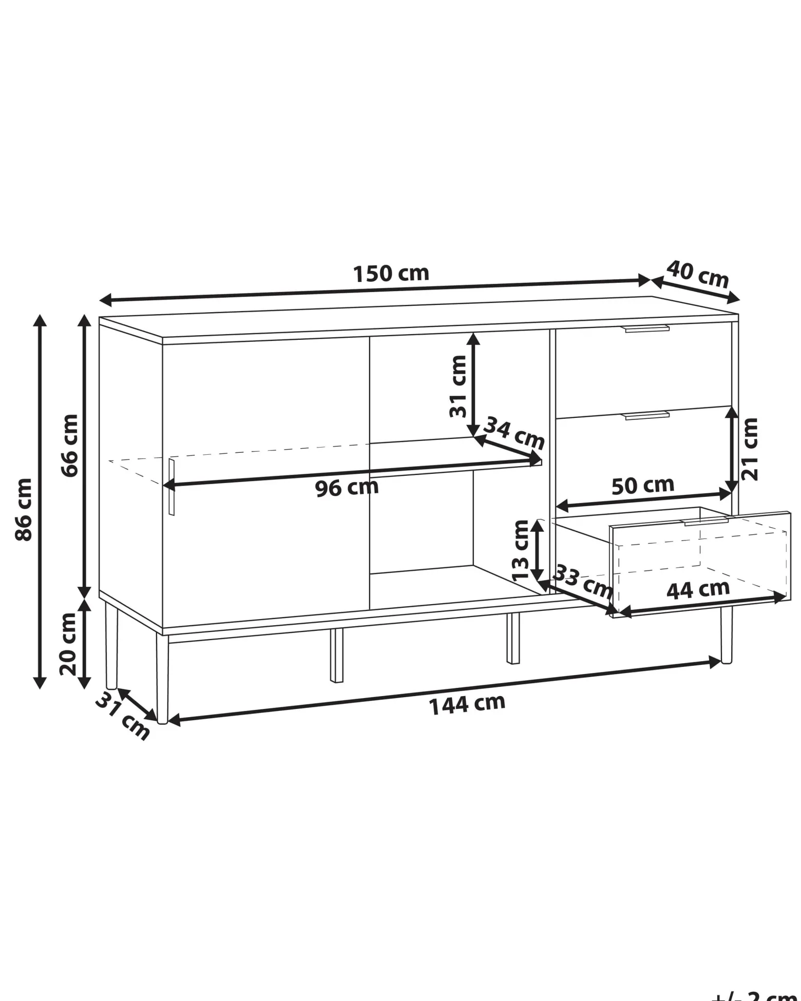 Komoda szafka z drzwiami 150 cm biała