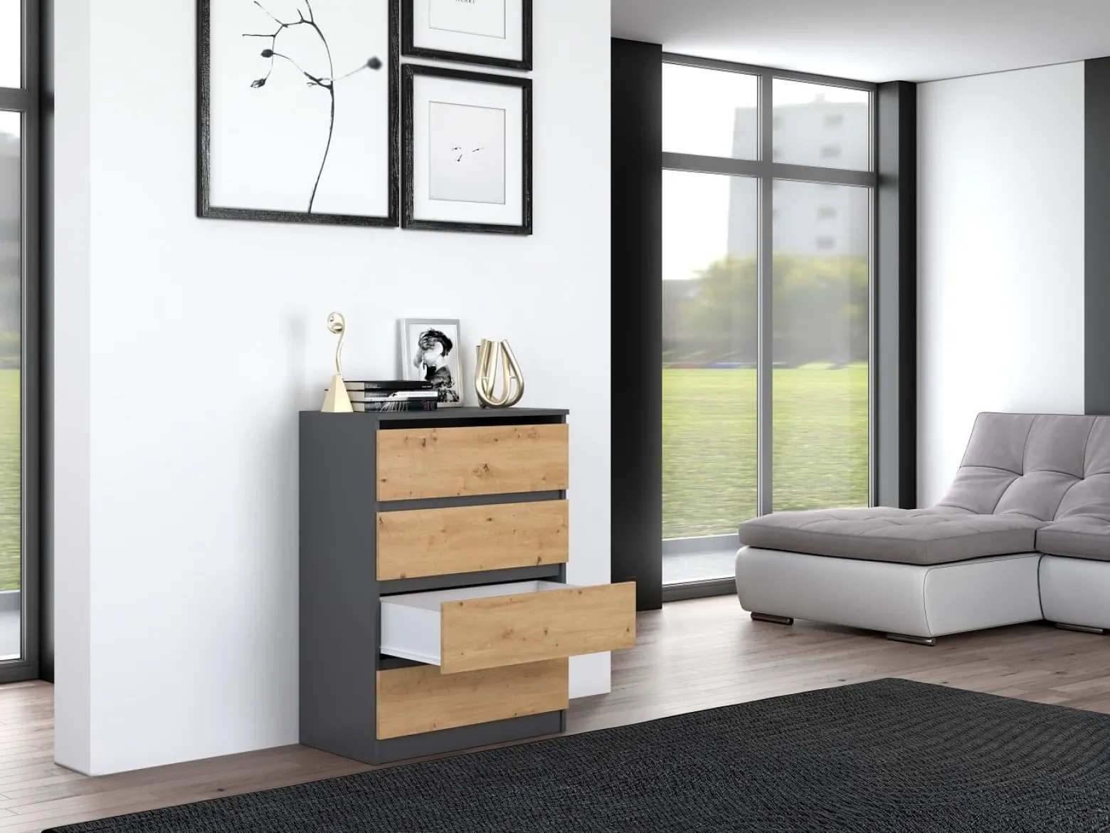 Komoda szfka 4 szuflady M4 Antracyt/Dąb Artisan