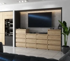 Komoda 14 szuflad szafka rtv 220cm meblościanka dąb sonoma