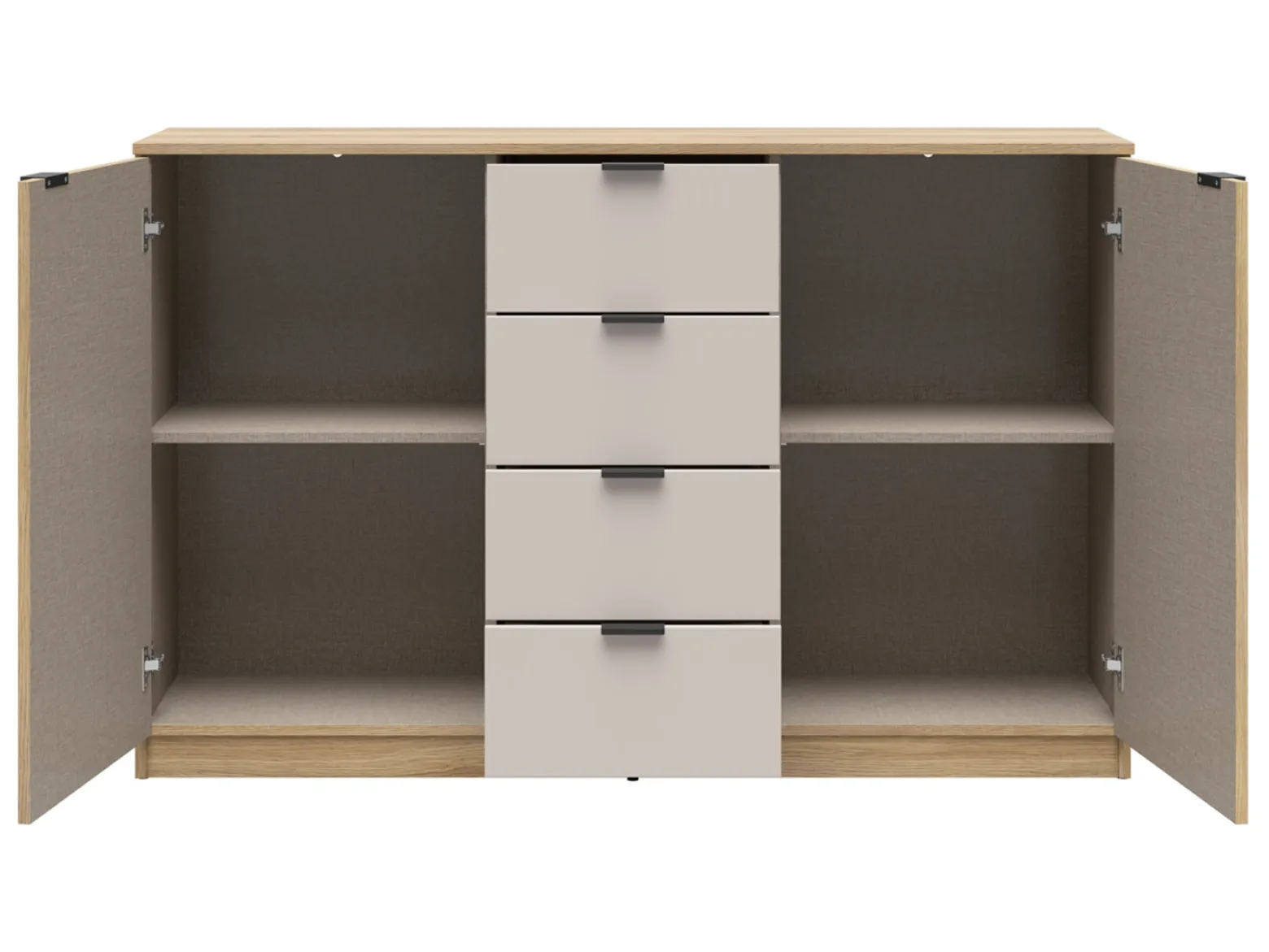 Komoda Tabina 140 cm z 2 drzwiami i 4 szufladami dąb mauvella/kaszmir
