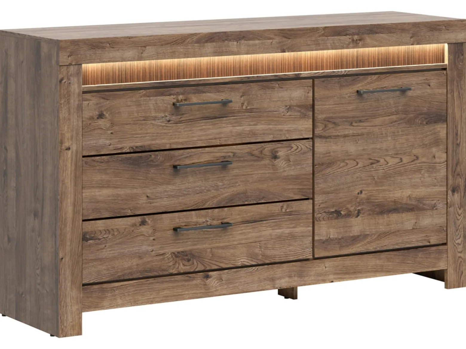 Komoda Torin 157 cm z drzwiami i 3 szufladami dąb ribbeck brąz