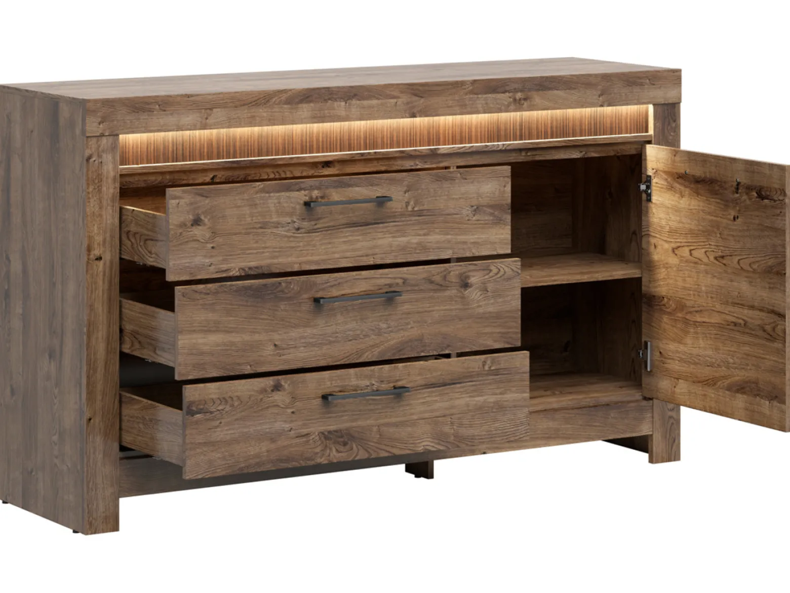 Komoda Torin 157 cm z drzwiami i 3 szufladami dąb ribbeck brąz