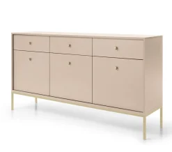 Komoda trzydrzwiowa szuflady złoty stelaż MOLLY 154cm Beżowa