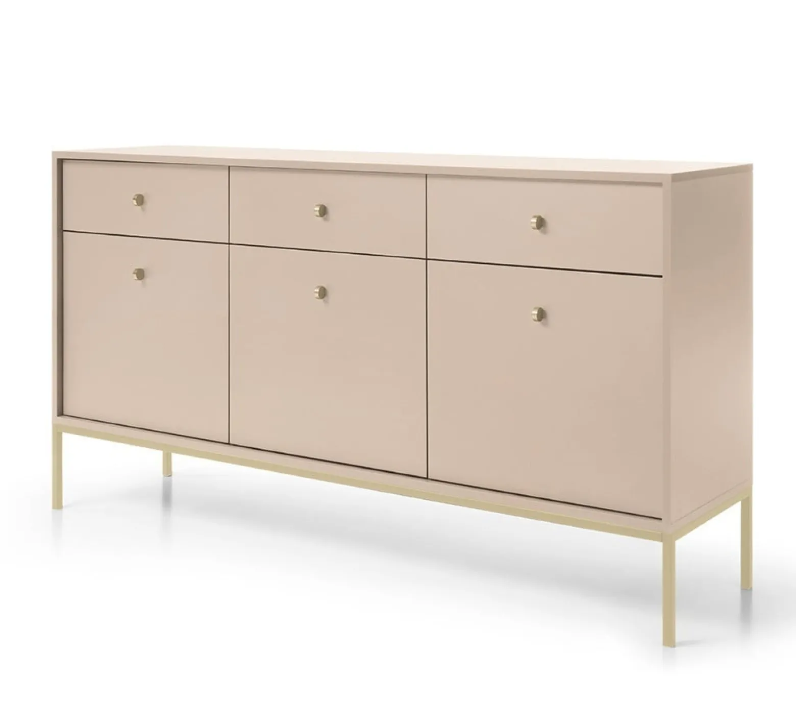 Komoda trzydrzwiowa szuflady złoty stelaż MOLLY 154cm Beżowa