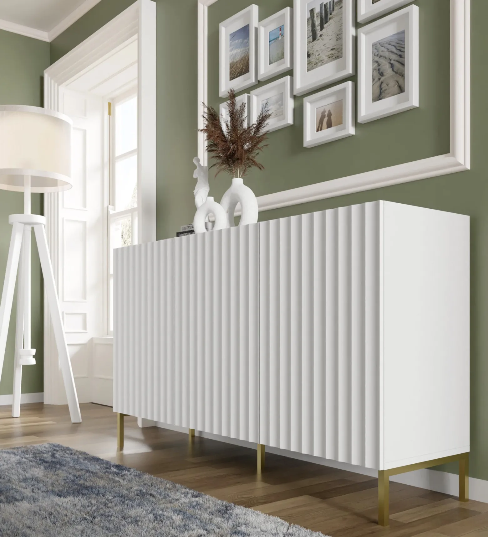 Komoda WAVE 150 cm 3D frez biały mat