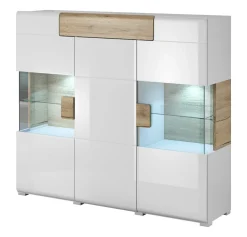 Komoda wysoka TOLEDO 3D1S 147 biała połysk/dąb san remo