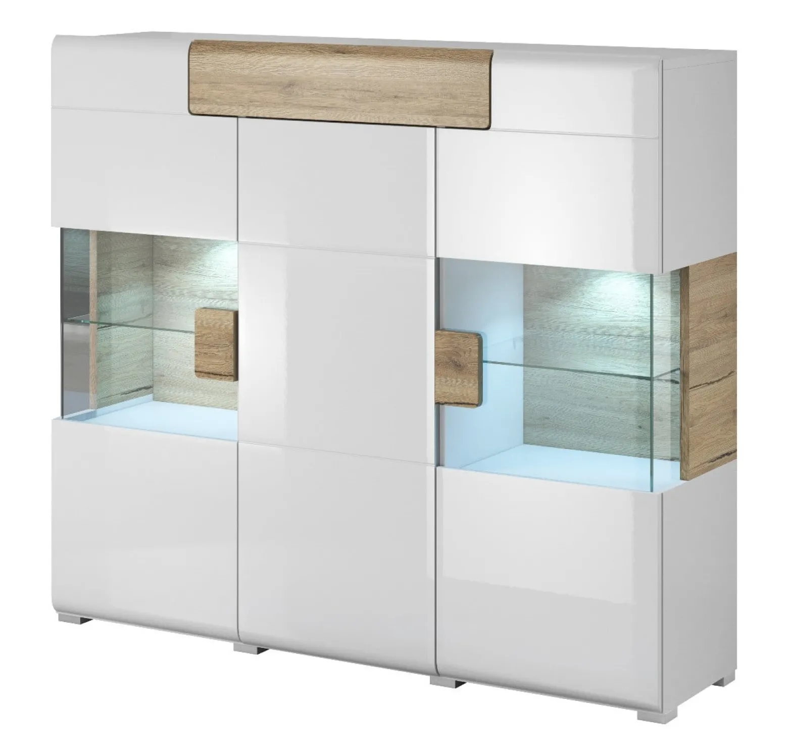 Komoda wysoka TOLEDO 3D1S 147 biała połysk/dąb san remo