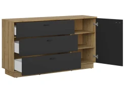 Komoda Zenda 150 cm z drzwiami i 3 szufladami dąb waterford/czarny