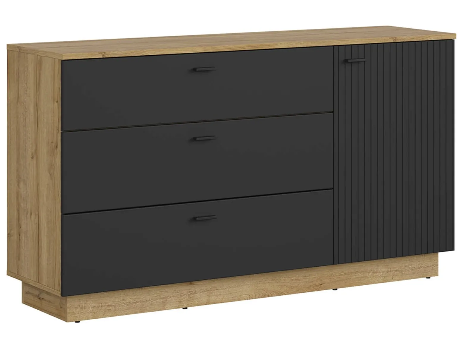 Komoda Zenda 150 cm z drzwiami i 3 szufladami dąb waterford/czarny