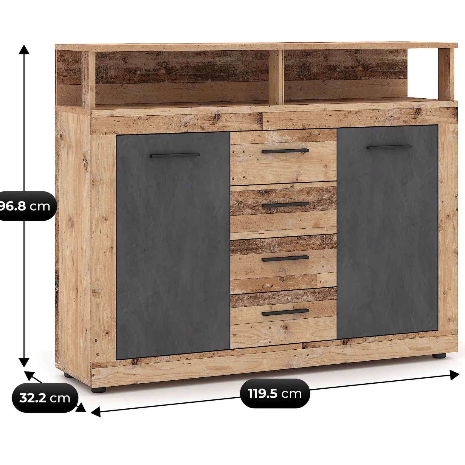 Komoda z Szufladami Do Salonu Przedpokoju Dąb Grafit BLAGO 120 cm