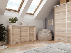 Komoda z szufladami i drążkami 160 cm TOP dąb sonoma