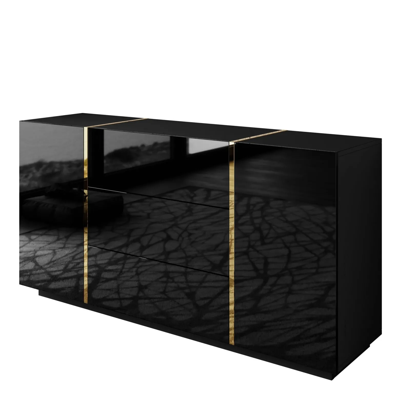 Komoda z szufladami ONYX czarny połysk 158 cm PUSH OPEN