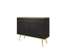 Komoda z szufladami ORINO 107cm czarny ze złotymi detalami/złote nóżki