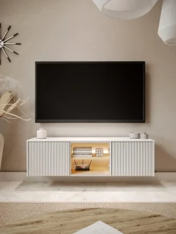 Kompaktowa szafka RTV wisząca LIBA 147 cm LED Biały Jedwab