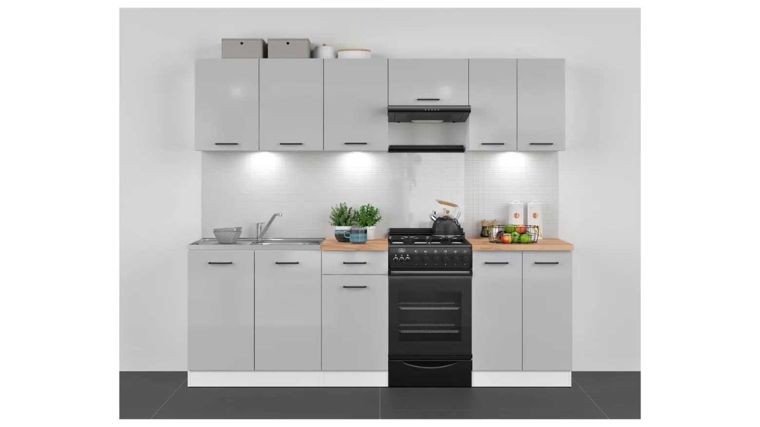 Komplet kuchenny Junona Line 230 cm jasny szary połysk bez blatu