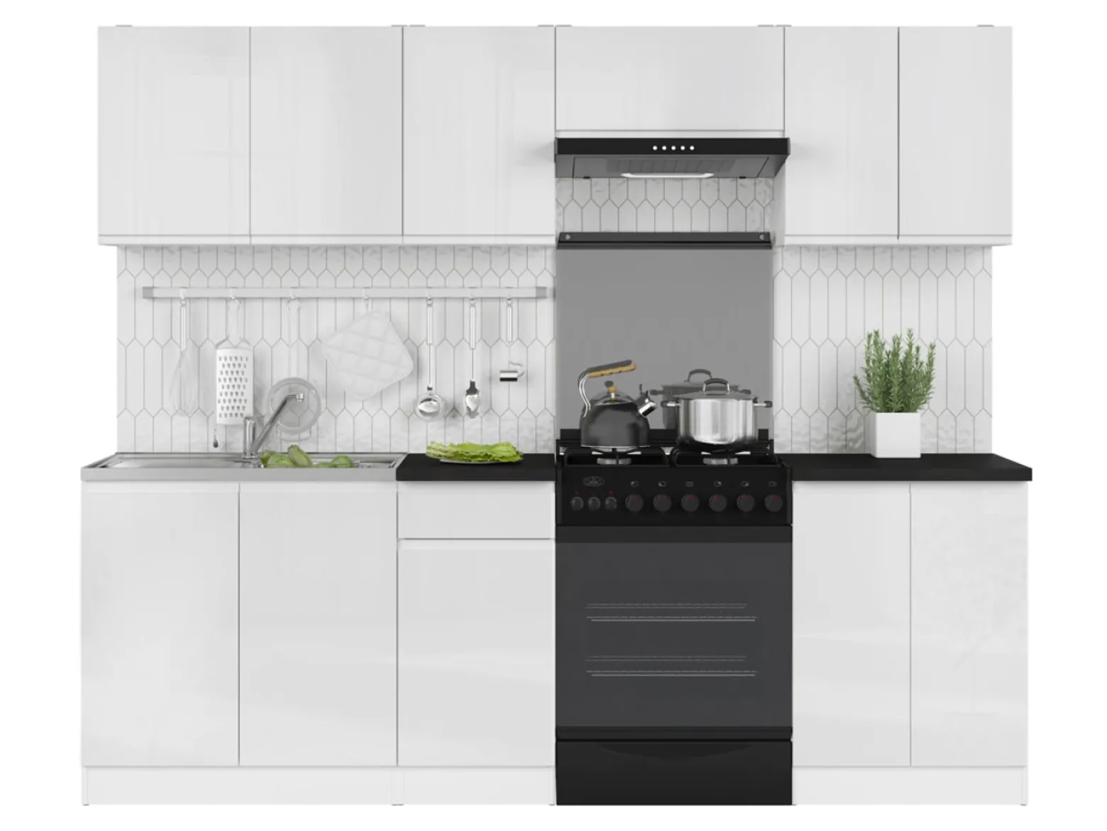 Komplet kuchenny Junona Line 240 cm biały połysk bez blatu