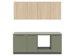 Komplet kuchenny Milino Small 210 cm z blatem zielony/dąb barbera piaskowy/beton jasny