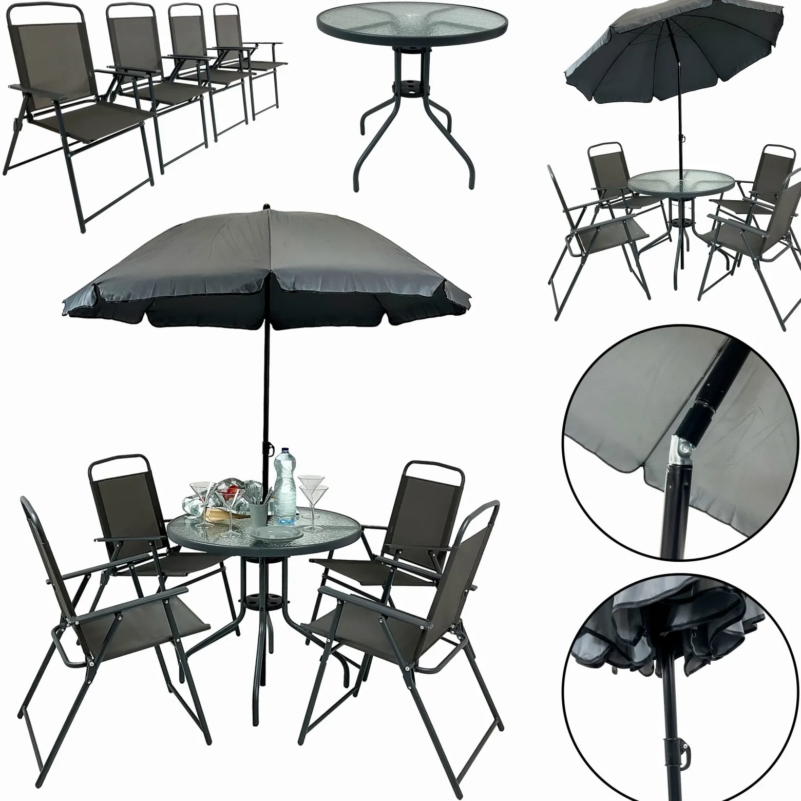 Komplet mebli ogrodowych balkon ogród taras stół parasol Chile 4os szary