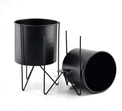 Komplet 2 metalowych osłonek na stojaku Swen Black czarny 18 i 16 cm