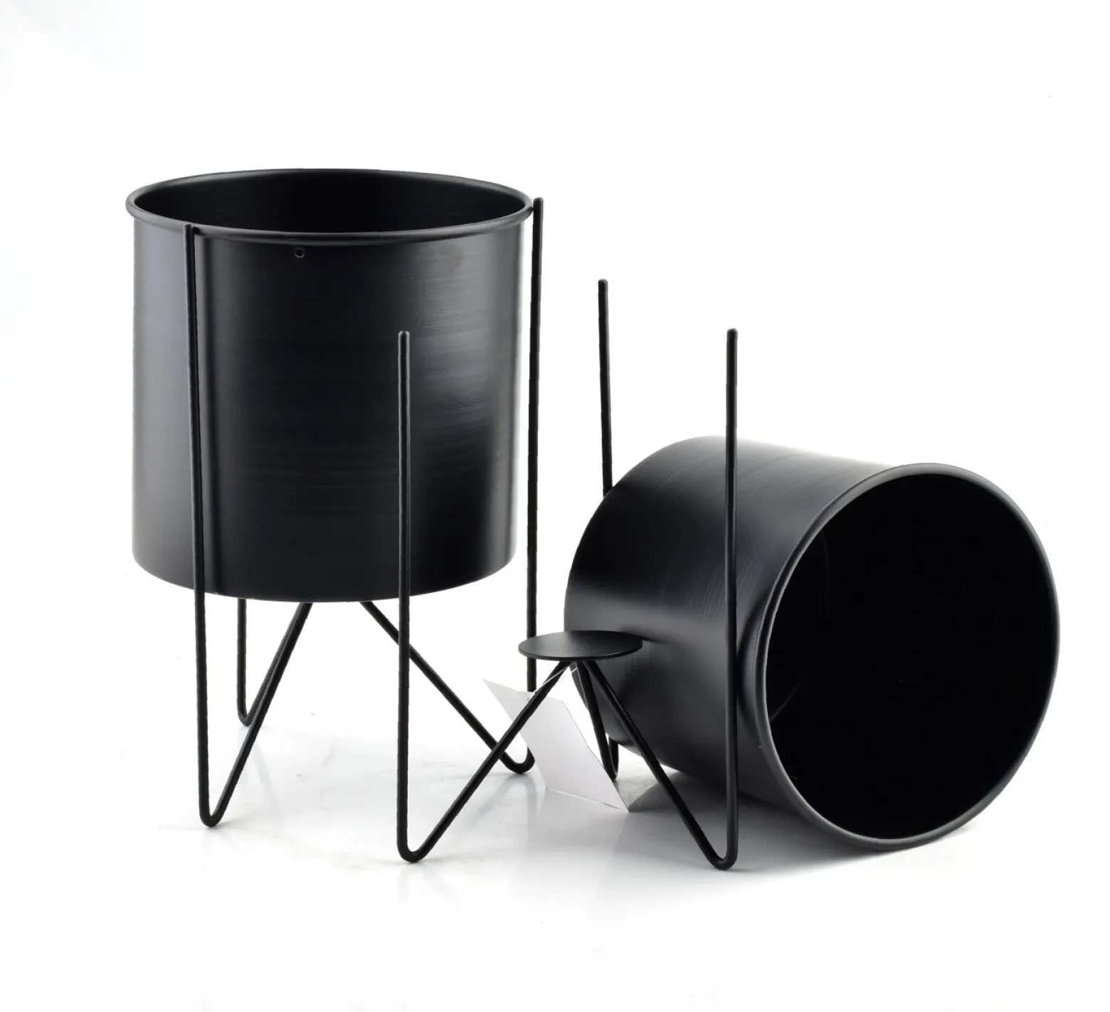 Komplet 2 metalowych osłonek na stojaku Swen Black czarny 18 i 16 cm