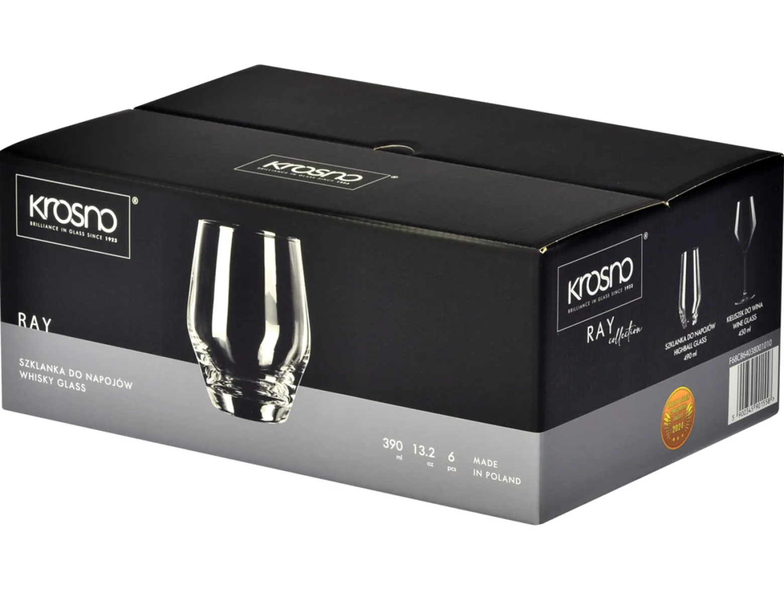 Komplet 6 szklanek do napojów Whisky Ray Krosno 390 ml