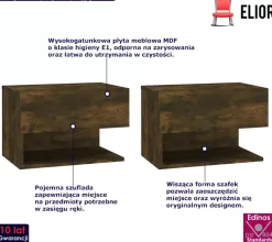 Komplet wiszących szafek nocnych w kolorze opalany dąb - Joreon