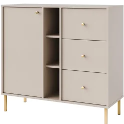 KONSIMO FLOREN Mała komoda 100 cm z szufladami na złotych nogach